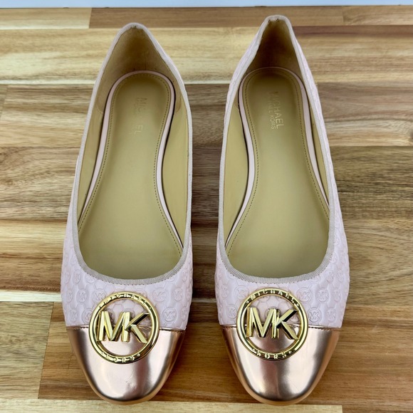 Michael Kors Ballet Flats Rose‎ Gold Cap Toe Logo Detail Size 8M
